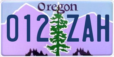 OR license plate 012ZAH