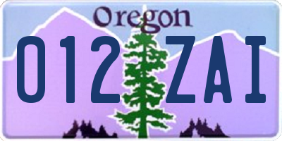 OR license plate 012ZAI