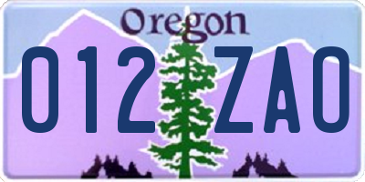 OR license plate 012ZAO