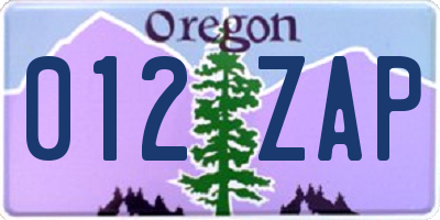 OR license plate 012ZAP
