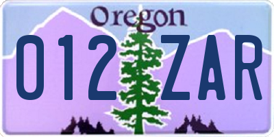 OR license plate 012ZAR