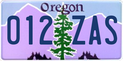 OR license plate 012ZAS