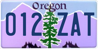 OR license plate 012ZAT