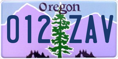 OR license plate 012ZAV