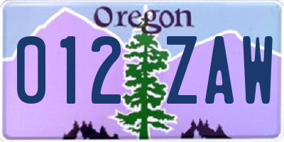 OR license plate 012ZAW
