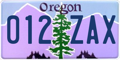 OR license plate 012ZAX