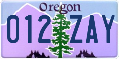 OR license plate 012ZAY