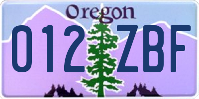 OR license plate 012ZBF
