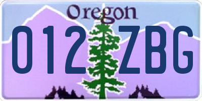 OR license plate 012ZBG