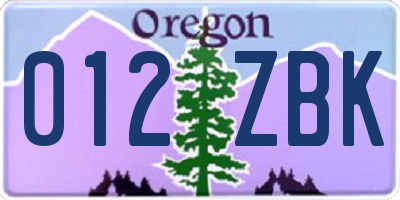 OR license plate 012ZBK