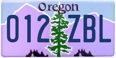 OR license plate 012ZBL