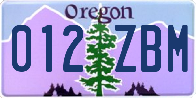 OR license plate 012ZBM