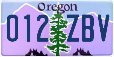 OR license plate 012ZBV