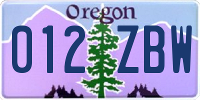 OR license plate 012ZBW