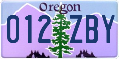 OR license plate 012ZBY