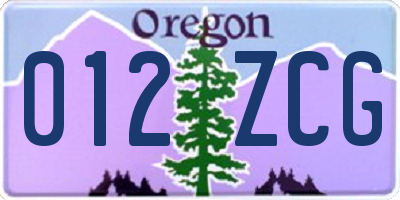 OR license plate 012ZCG