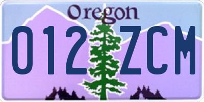 OR license plate 012ZCM