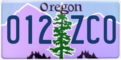 OR license plate 012ZCO
