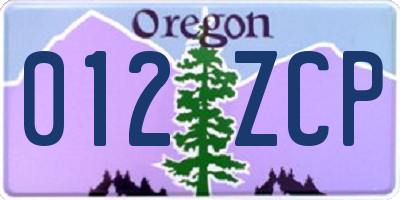 OR license plate 012ZCP