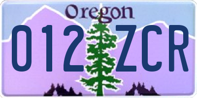 OR license plate 012ZCR