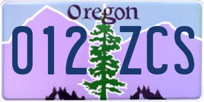OR license plate 012ZCS