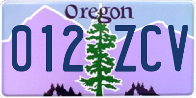 OR license plate 012ZCV