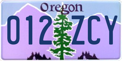 OR license plate 012ZCY