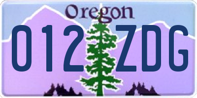 OR license plate 012ZDG