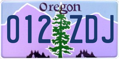 OR license plate 012ZDJ