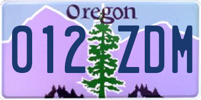 OR license plate 012ZDM