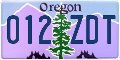 OR license plate 012ZDT