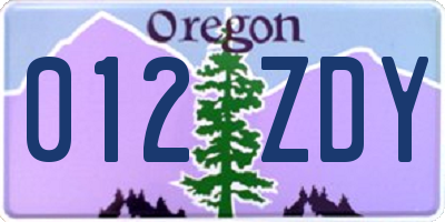OR license plate 012ZDY