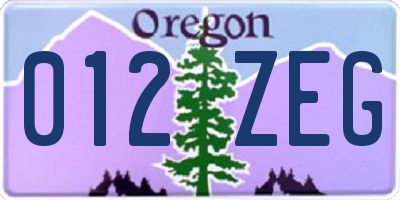 OR license plate 012ZEG