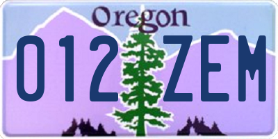 OR license plate 012ZEM