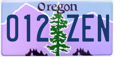 OR license plate 012ZEN
