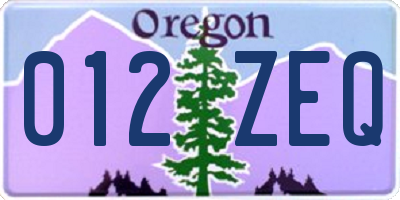 OR license plate 012ZEQ