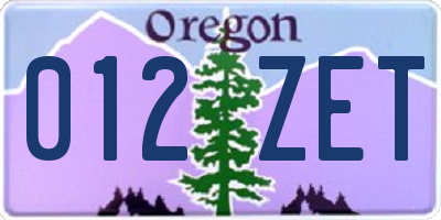 OR license plate 012ZET