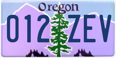 OR license plate 012ZEV