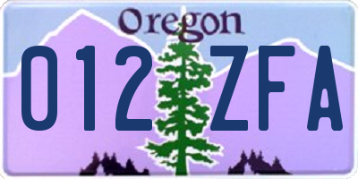 OR license plate 012ZFA