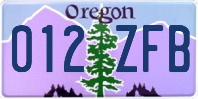 OR license plate 012ZFB