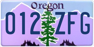 OR license plate 012ZFG