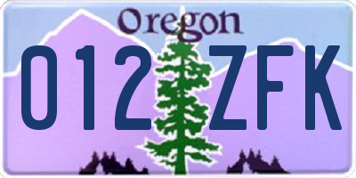 OR license plate 012ZFK