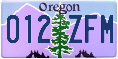OR license plate 012ZFM
