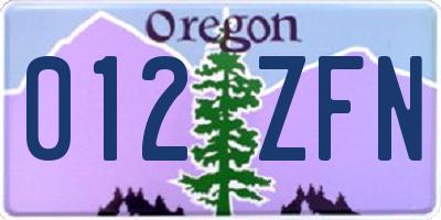 OR license plate 012ZFN
