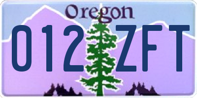 OR license plate 012ZFT