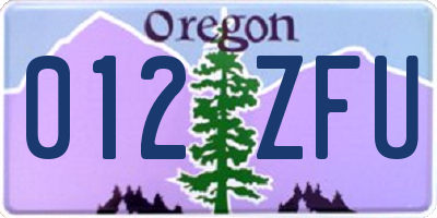 OR license plate 012ZFU