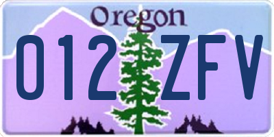 OR license plate 012ZFV