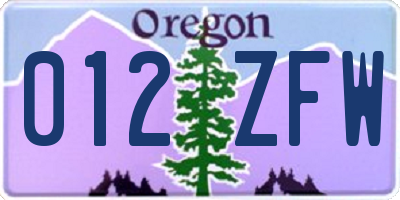 OR license plate 012ZFW