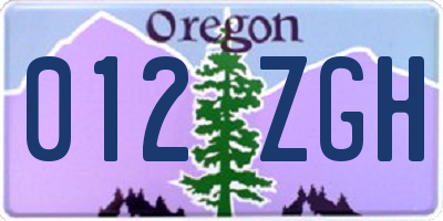 OR license plate 012ZGH