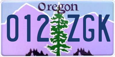 OR license plate 012ZGK